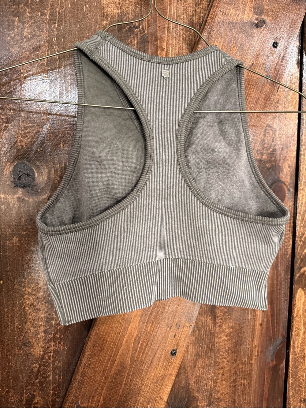 Fabletics Olive Ribbed Crossover Sports Bra - Picture 4 of 5